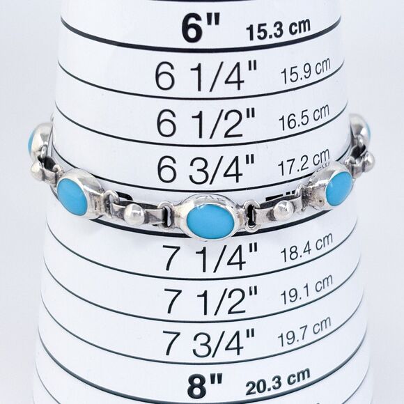 Mexican Blue Enamel Link Bracelet | Vintage Sterling Silver 925  7" - Picture 4 of 5